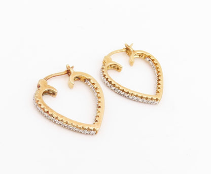 925 Sterling Silver Vintage Earrings Gold Plated CZ Love Heart Hoops  EG14095