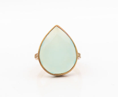 925 Sterling Silver Vintage Ring Gold Plated Drop Shape Gemstone  Sz 8  RG30390