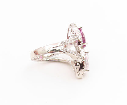 925 Sterling Silver Vintage Ring Elegant Pear Cut Amethyst & CZ  Sz 7  RG35834
