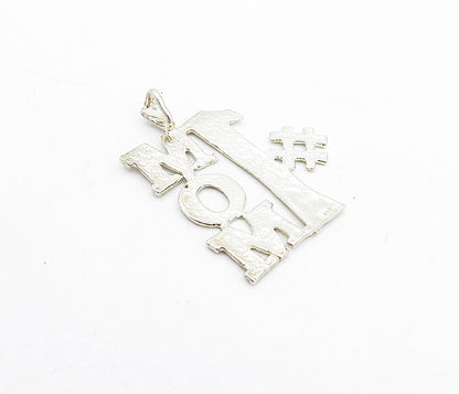 925 Sterling Silver  Vintage Shiny Diamond Cut Number One Mom Pendant  PT5152