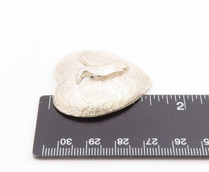 925 Sterling Silver Vintage Pendant Textured Peaceful Dove Love Heart  PT25609