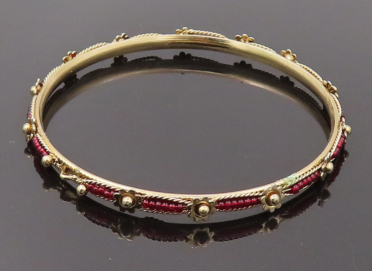 925 Sterling Silver  Vintage Indian Style Floral Beaded Bangle Bracelet BT9898