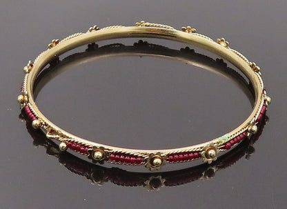 925 Sterling Silver  Vintage Indian Style Floral Beaded Bangle Bracelet BT9898
