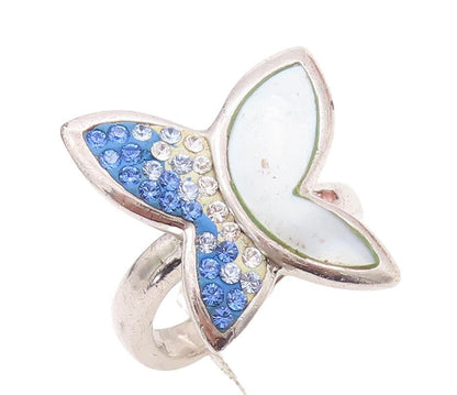 925 Sterling Silver Vintage Ring Solid Rhinestone Inlay Butterfly  Sz 7  RG28565