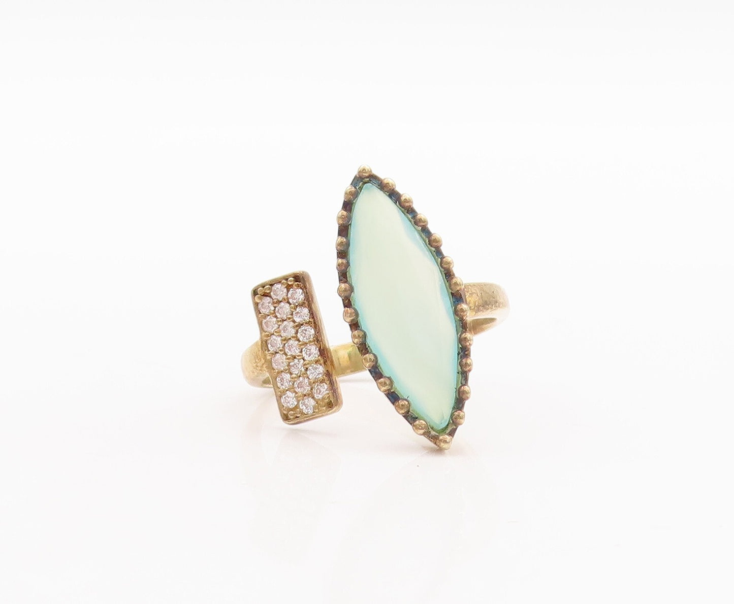 925 Sterling Silver Vintage Ring Gold Plated Designer Gemstone CZ Sz 7.5 RG29623