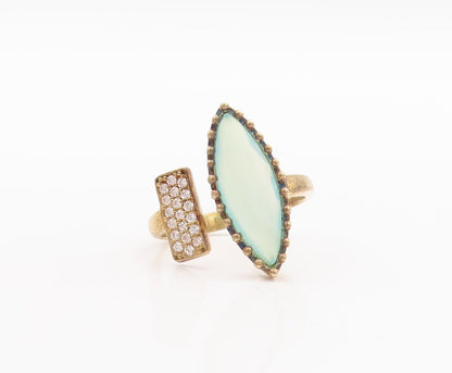 925 Sterling Silver Vintage Ring Gold Plated Designer Gemstone CZ Sz 7.5 RG29623