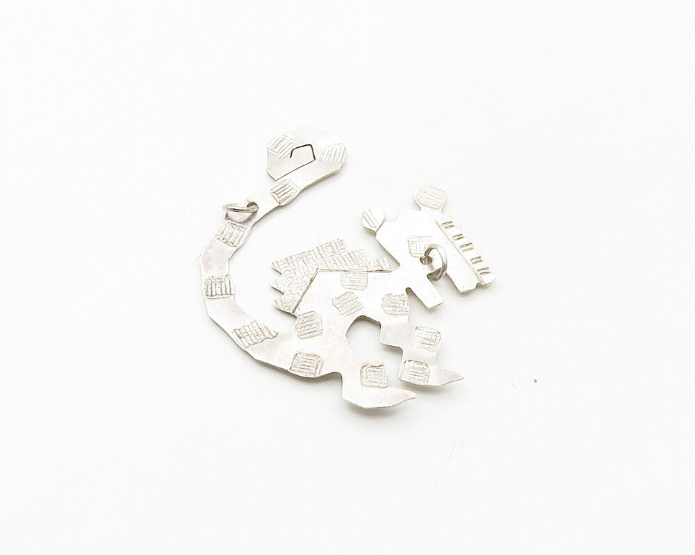 925 Sterling Silver  Vintage Shiny Etched Spotted Dinosaur Pendant  PT13510