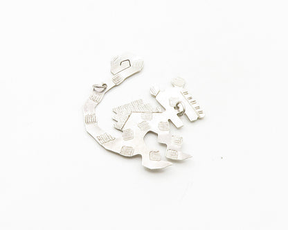 925 Sterling Silver  Vintage Shiny Etched Spotted Dinosaur Pendant  PT13510