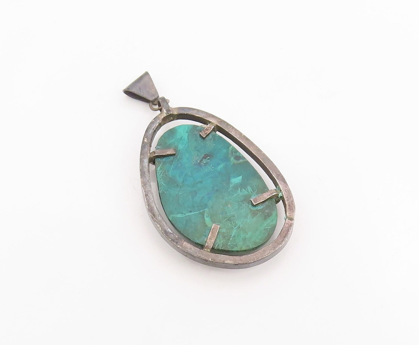 925 Sterling Silver Vintage Pendant Modernist Cabochon Malachite Drop  PT26251