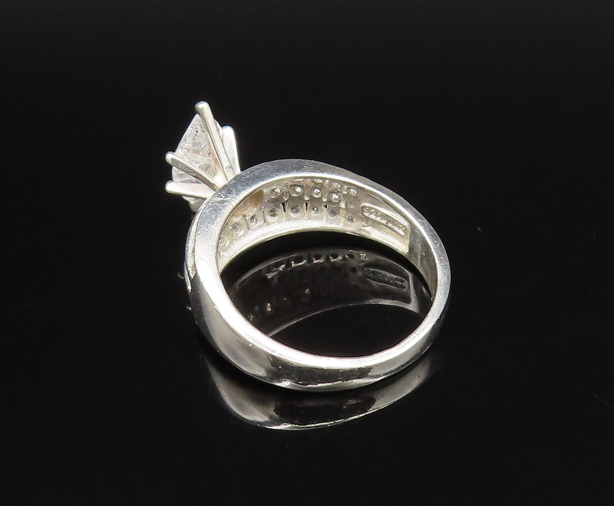 925 Silver  Vintage Marquise Cubic Zirconia Three Row Ring Sz 9.5  RG25954