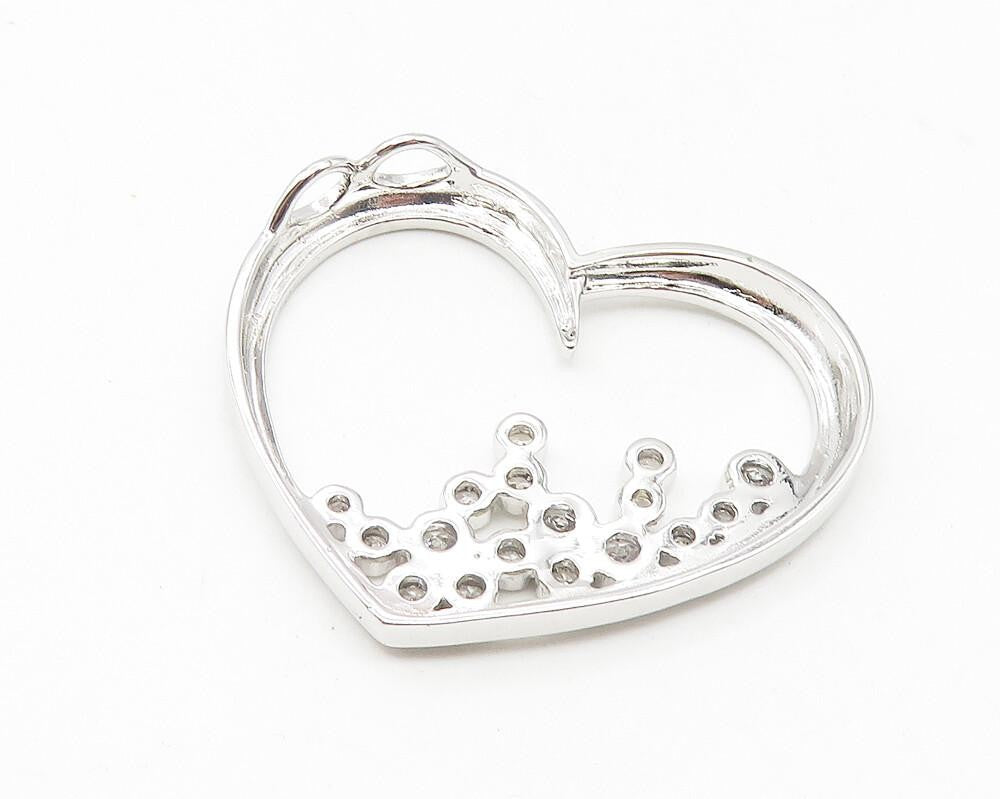925 Sterling Silver  Topaz Cluster Open Love Heart Shiny Pendant  PT8838