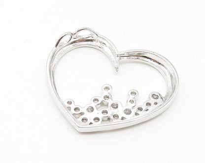 925 Sterling Silver  Topaz Cluster Open Love Heart Shiny Pendant  PT8838