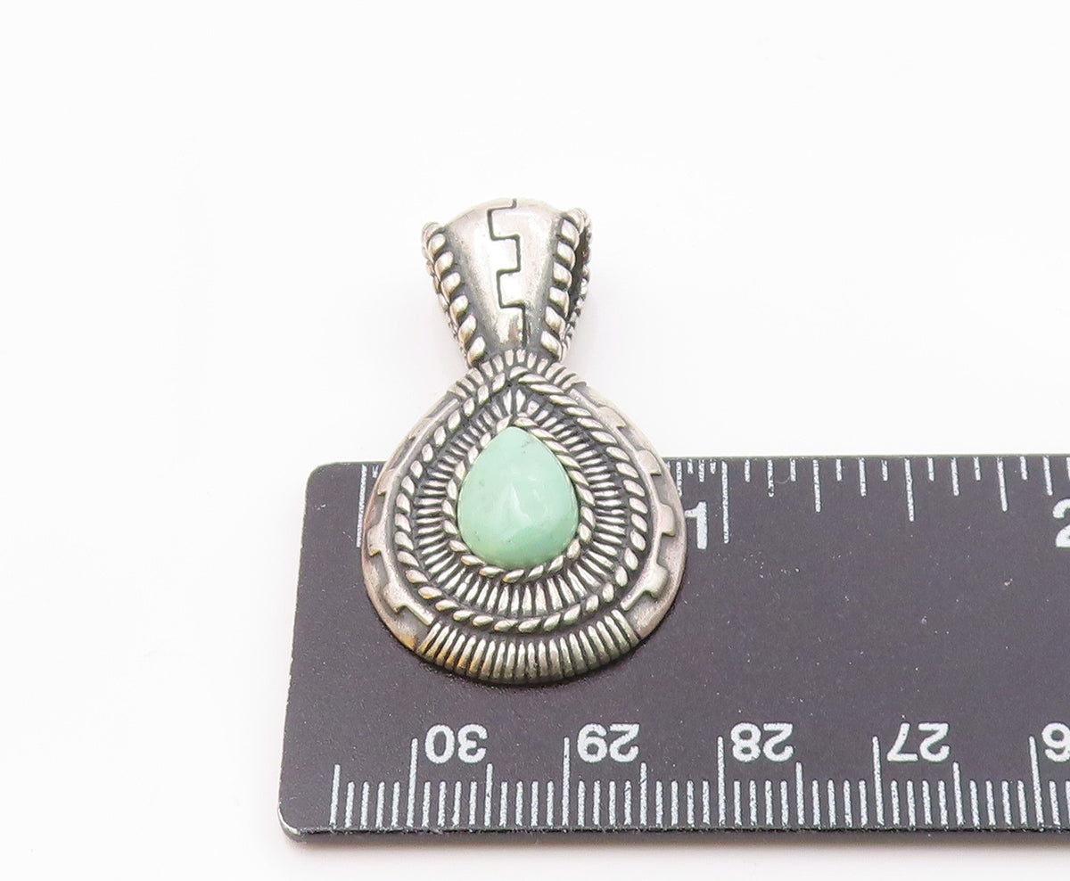 CAROLYN POLLACK 925 Silver  Vintage Ribbed & Rope Turquoise Pendant  PT21771