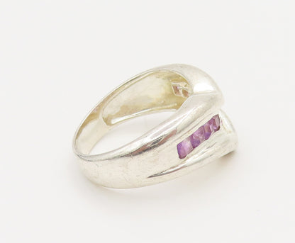 925 Sterling Silver  Vintage Minimalist Inlay Purple Topaz Ring Sz 9  RG26950