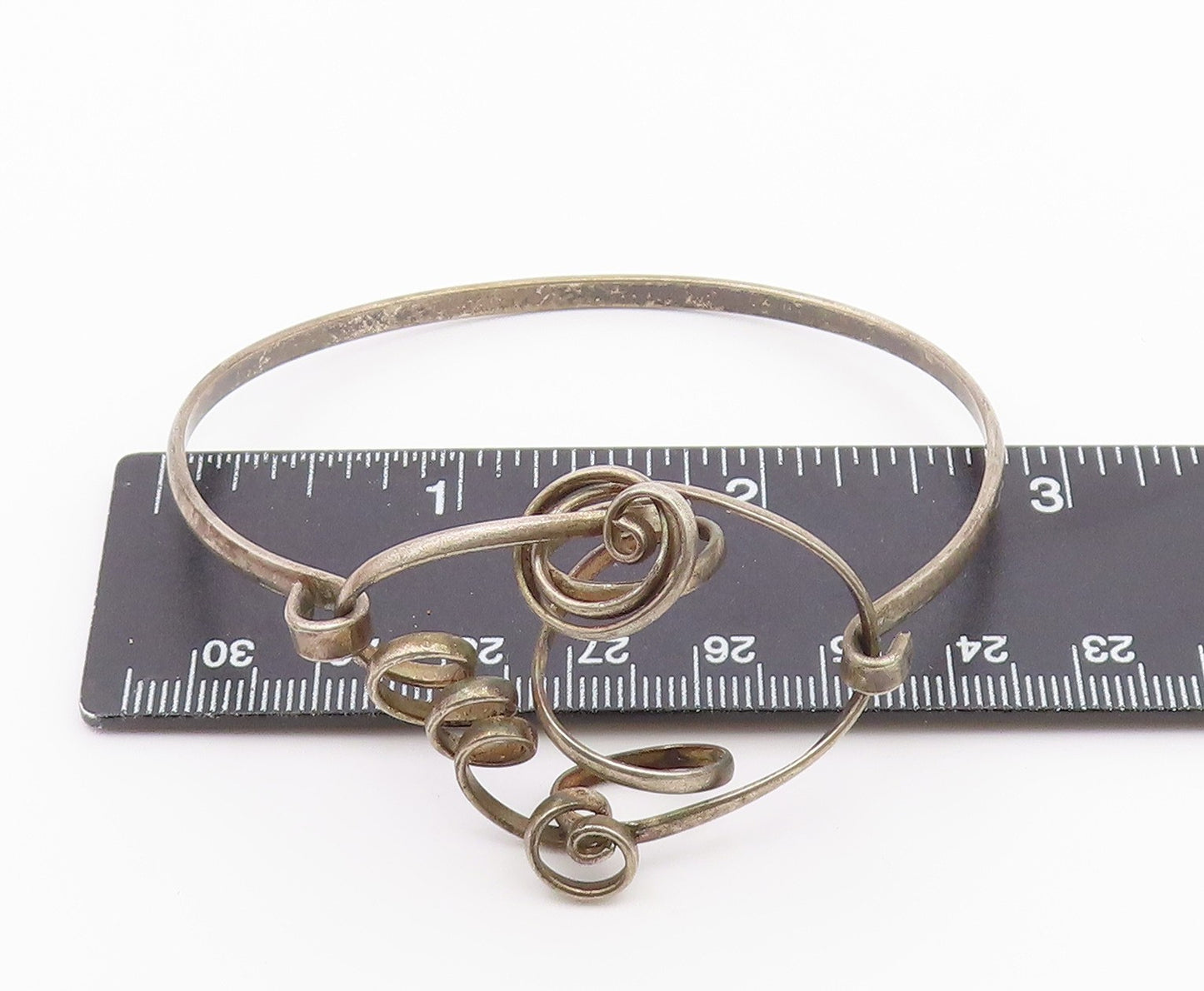 925 Sterling Silver  Vintage Modernist Swirled Hook Bangle Bracelet  BT8131