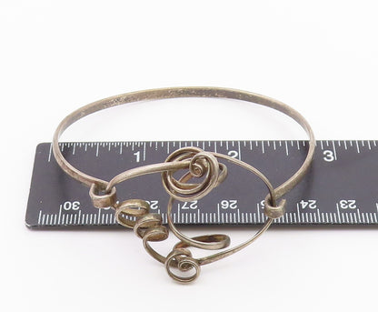 925 Sterling Silver  Vintage Modernist Swirled Hook Bangle Bracelet  BT8131