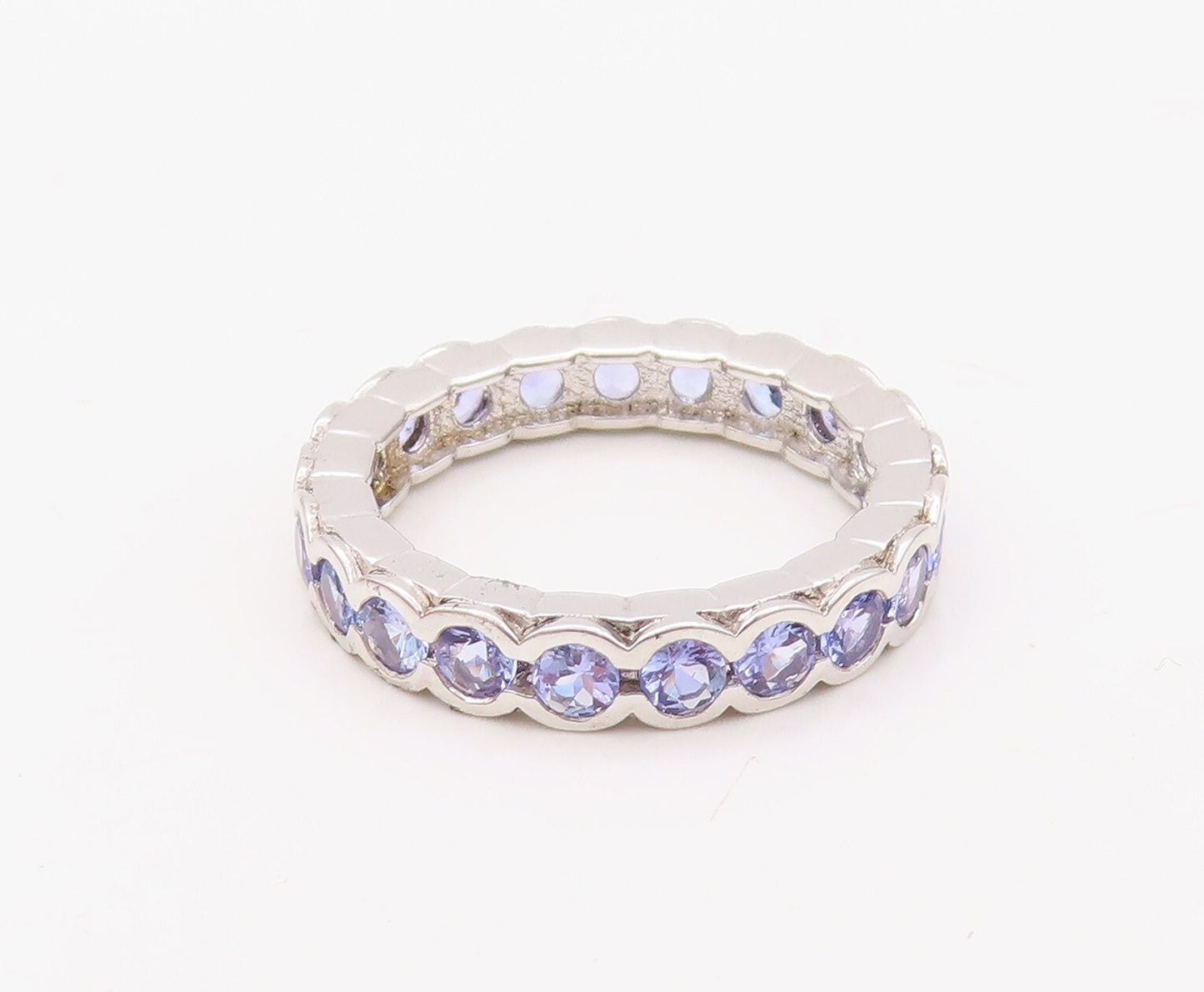 925 Sterling Silver Vintage Ring Round Framed Amethyst 360 Band  Sz 7.5  RG30756