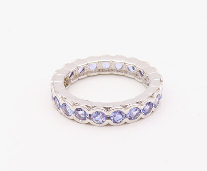 925 Sterling Silver Vintage Ring Round Framed Amethyst 360 Band  Sz 7.5  RG30756
