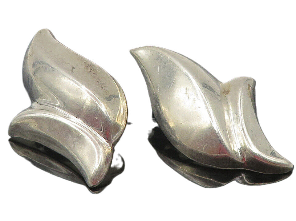 925 Sterling Silver  Vintage Shiny Modernist Non Pierce Drop Earrings  EG5903