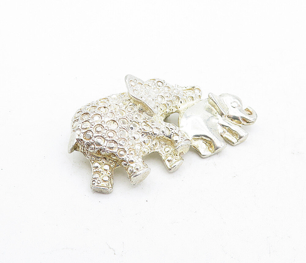 MEXICO 925 Sterling Silver  Vintage Mom & Baby Elephant Brooch Pin  BP1896