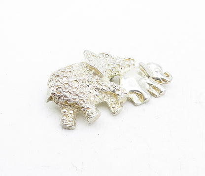 MEXICO 925 Sterling Silver  Vintage Mom & Baby Elephant Brooch Pin  BP1896