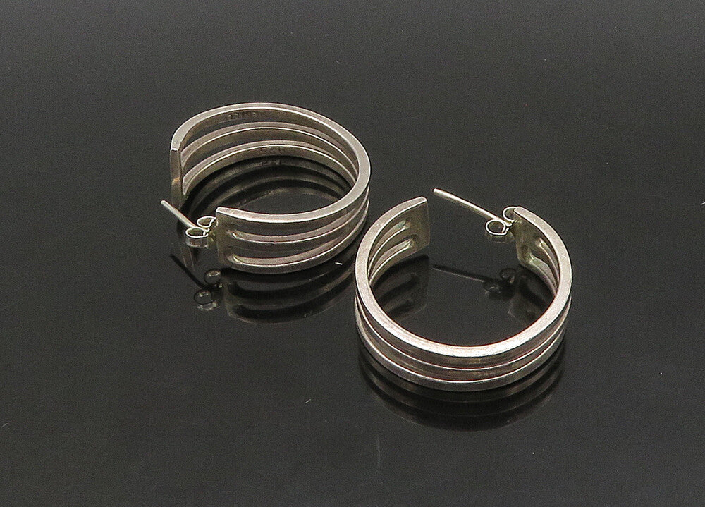 MEXICO 925 Sterling Silver  Vintage Shiny Split Shank Hoop Earrings  EG11419