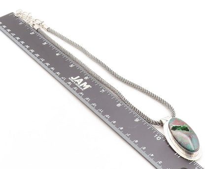 DEFOE 925 Silver  Vintage Chrysocolla Modernist Twist Chain Necklace  NE1570