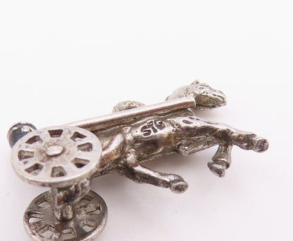 925 Sterling Silver  Vintage Old Fashioned Horse & Carriage Pendant  PT19083
