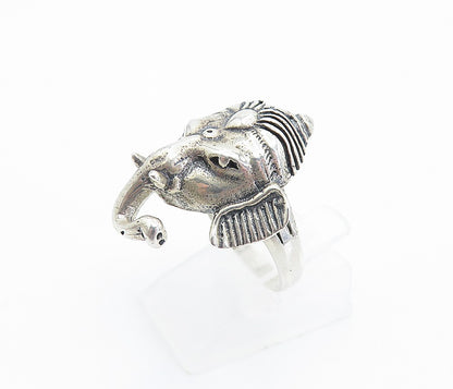 925 Sterling Silver Vintage Ganesh Elephant Head Band Ring  Sz 7.5  RG8096