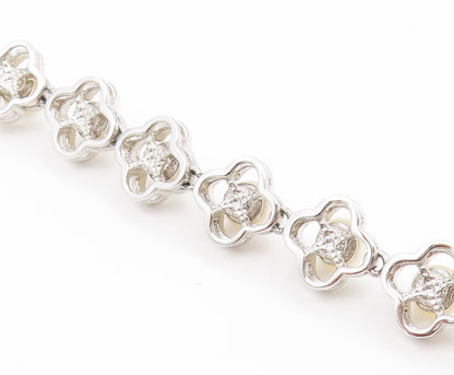 925 Sterling Silver Vintage Necklace White Pearl Elegant Floral Chain  NE4811
