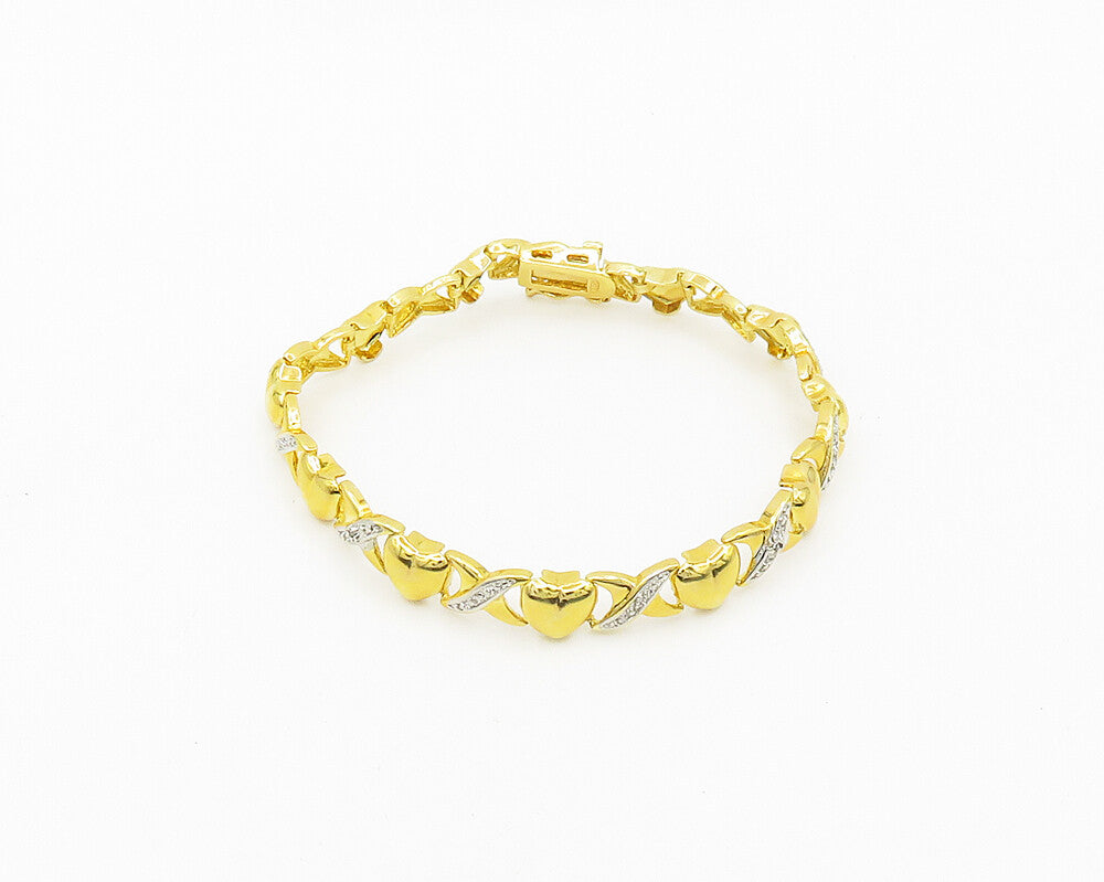 925 Sterling Silver  Genuine Diamonds Love Heart XO Chain Bracelet  BT7546
