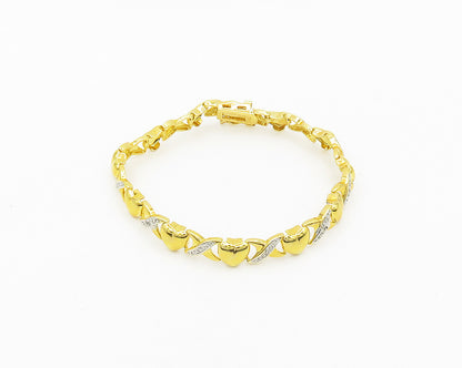 925 Sterling Silver  Genuine Diamonds Love Heart XO Chain Bracelet  BT7546