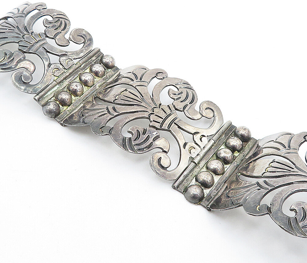 EOR MEXICO 925 Silver  Vintage Dark Tone Open Swirl Chain Bracelet  BT3030