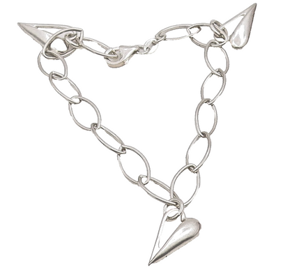 925 Sterling Silver Vintage Bracelet Hollow Oval Link Love Heart Charms  BT11667
