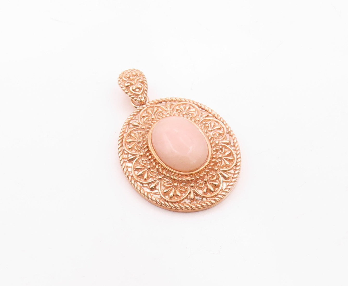 925 Sterling Silver  Cabochon Pink Agate Rose Gold Plated Pendant  PT10188