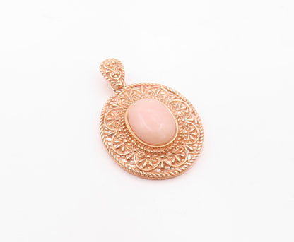 925 Sterling Silver  Cabochon Pink Agate Rose Gold Plated Pendant  PT10188