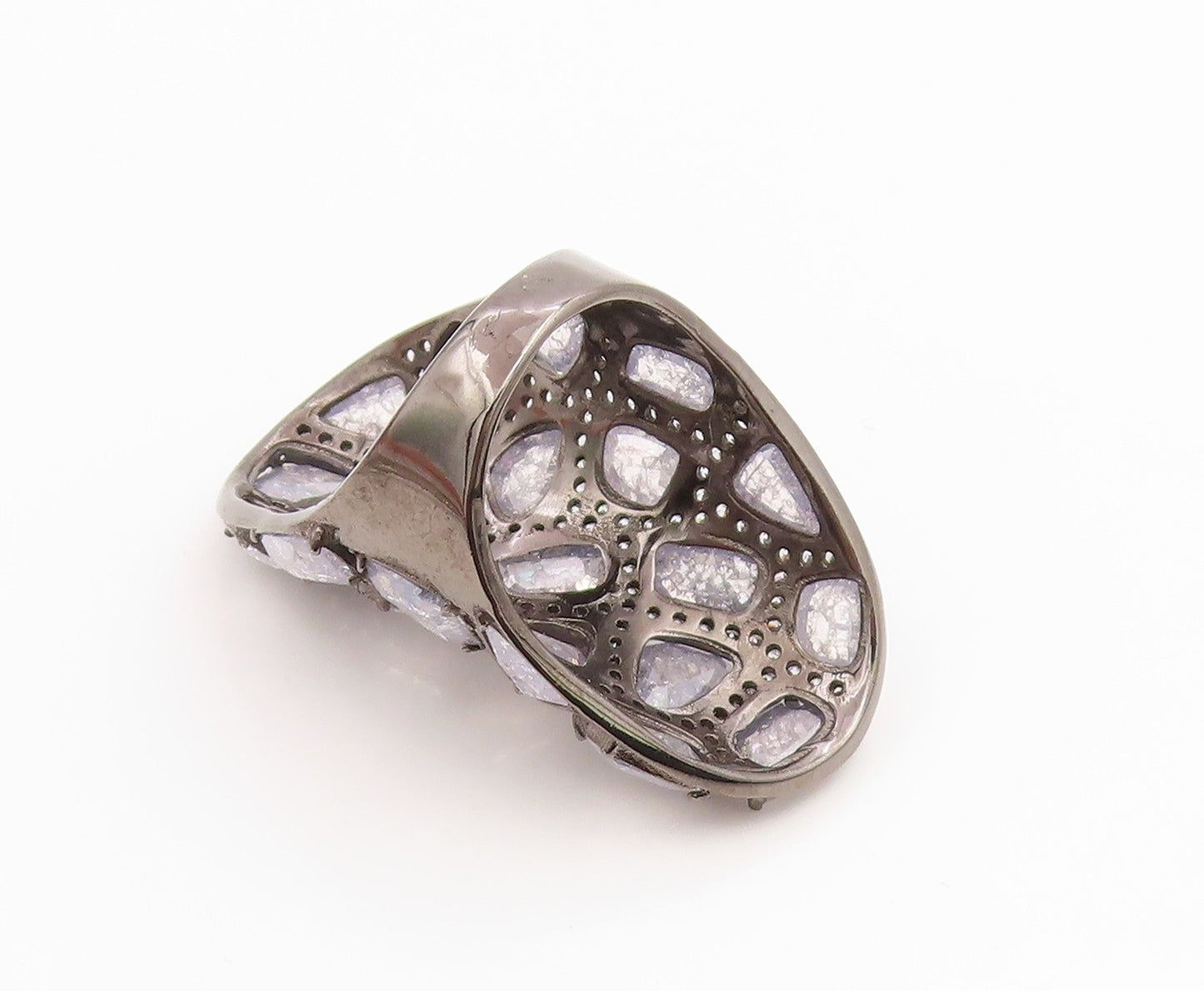 925 Sterling Silver Vintage Ring Drusy Quartz & CZ Shield Band  Sz 7  RG35468