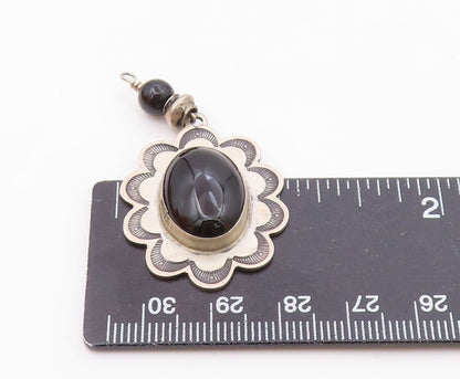 NAVAJO 925 Sterling Silver  Vintage Cabochon Cut Floral Motif Pendant  PT12824
