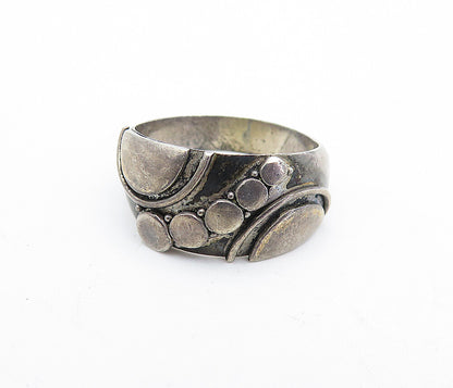 925 Sterling Silver  Vintage Dark Tone Circle Patterned Band Ring Sz 6  RG5138