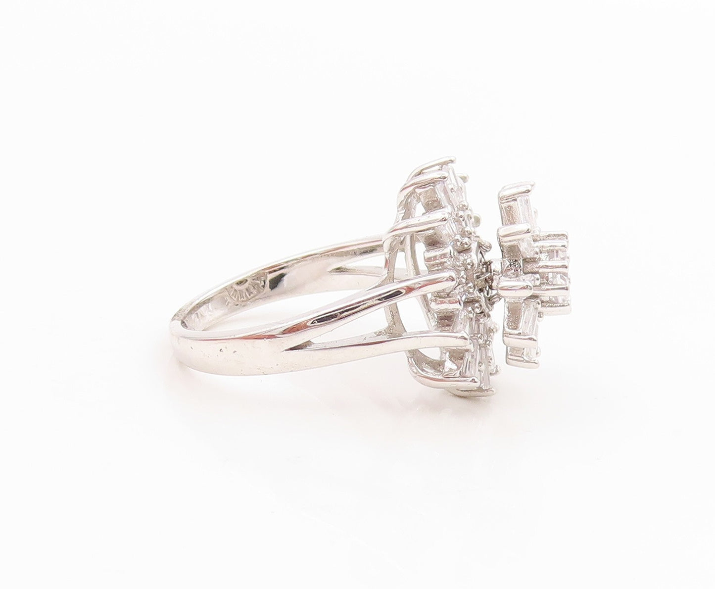 925 Sterling Silver Vintage Ring Elegant CZ Starburst Flower Spins Sz 7 RG35831