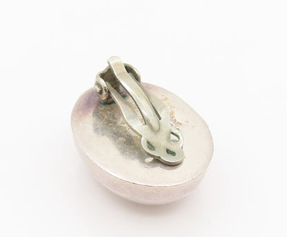 BARRA 925 Silver  Vintage Minimalist Cabochon Oval Clip Back Earrings  EG12387