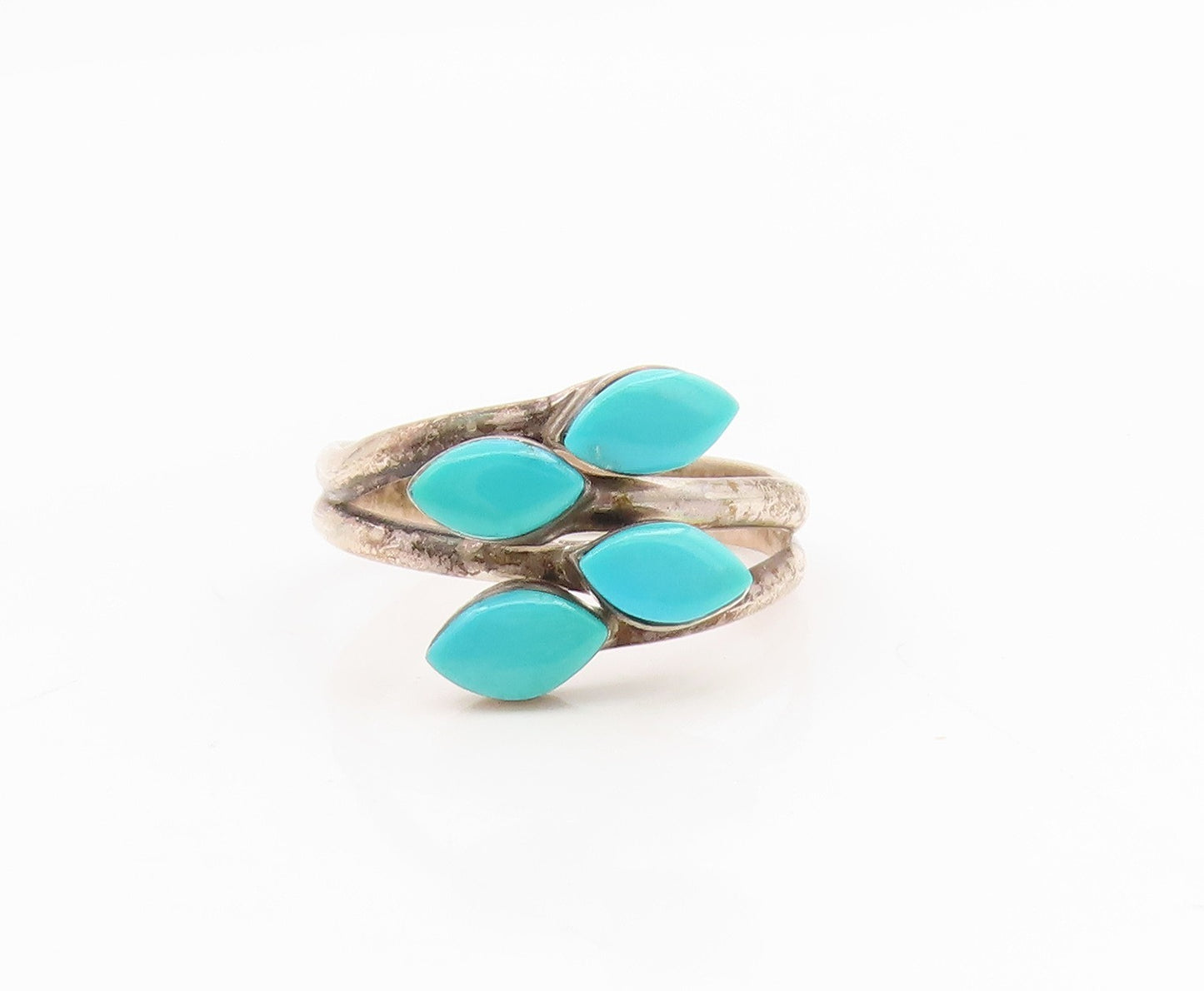 925 Sterling Silver Vintage Ring Marquise Shape Turquoise Bypass  Sz 6  RG34873