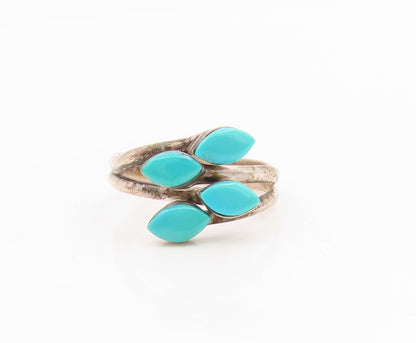 925 Sterling Silver Vintage Ring Marquise Shape Turquoise Bypass  Sz 6  RG34873