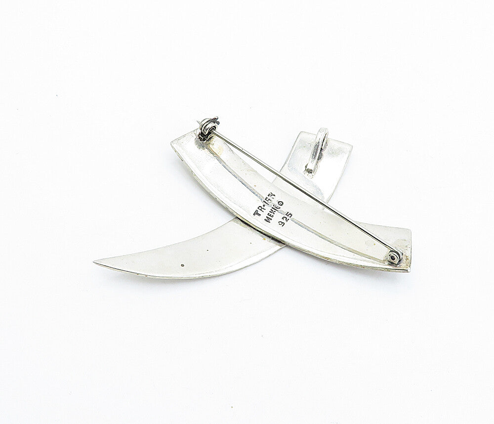 MEXICO 925 Sterling Silver  Vintage Shiny Crossed Design Brooch Pin  BP1170