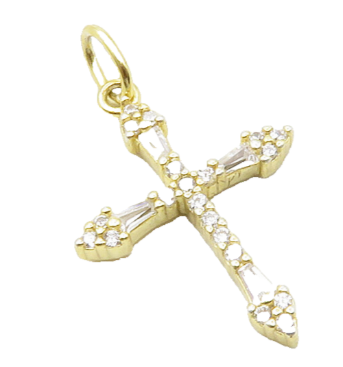 925 Sterling Silver  Petite Cubic Zirconia Religious Cross Pendant  PT10158