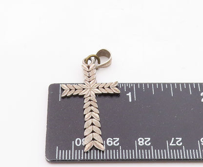 925 Sterling Silver  Vintage Floral Leaf Religious Cross Pendant  PT12091