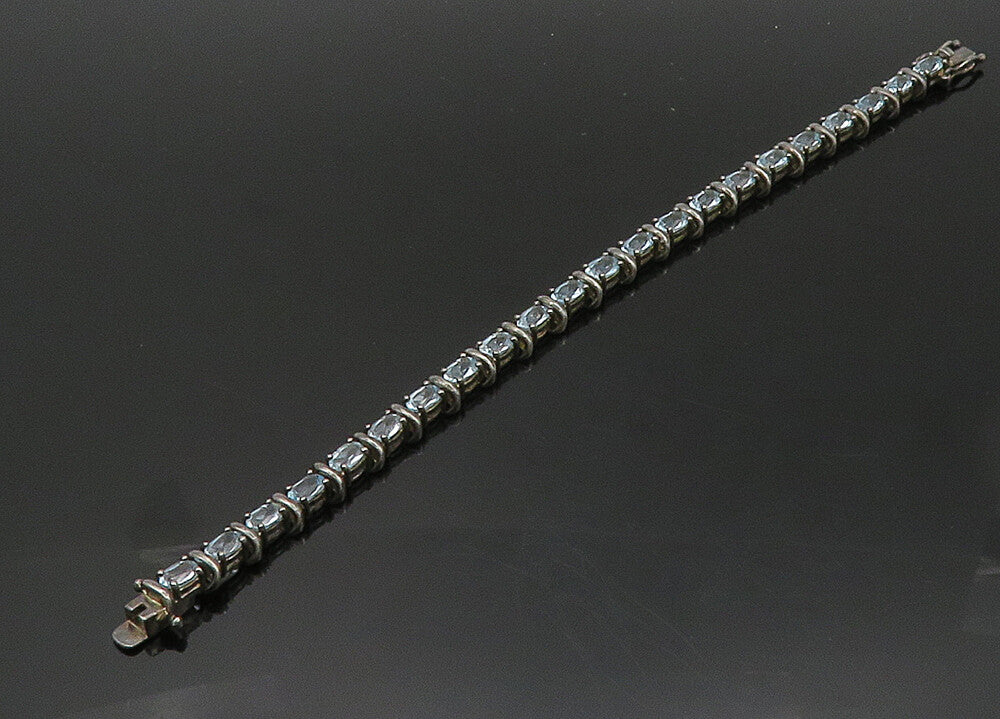 925 Sterling Silver  Vintage Prong Set Blue Topaz Tennis Bracelet  BT7981