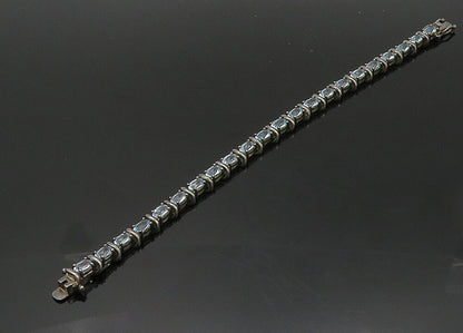 925 Sterling Silver  Vintage Prong Set Blue Topaz Tennis Bracelet  BT7981
