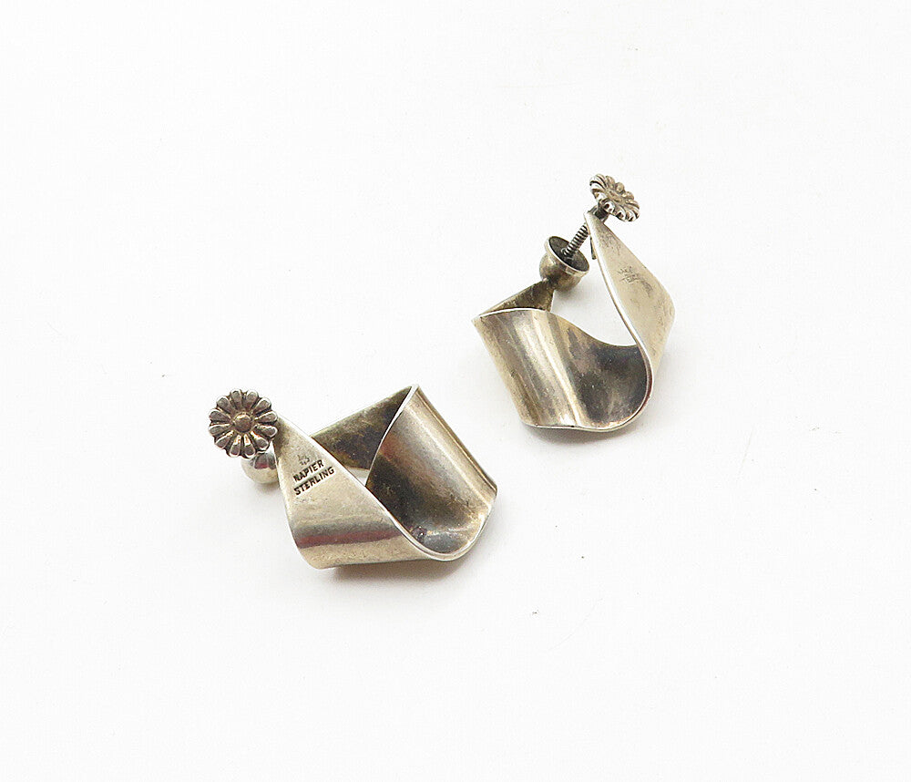 NAPIER 925 Sterling Silver  Vintage Flower Ribbon Non Pierce Earrings  EG4806