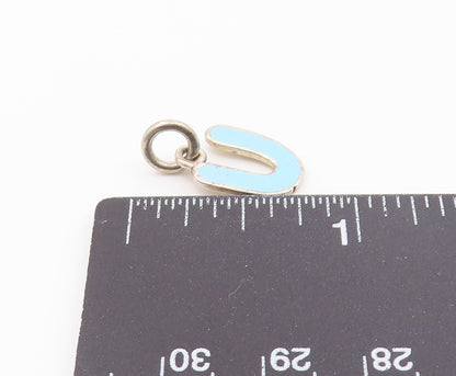 925 Sterling Silver  Vintage Inlaid Turquoise U Initial Drop Pendant  PT18981